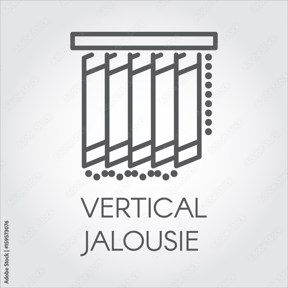 Simple logo of window vertical jalousie for house interior. Icon drawing in thin linear style for different design needs - room or office decor, emblem for shop catalog, button for online shops Simple logo of window vertical jalousie for house interior. Icon drawing in thin linear style for different design needs - room or office decor, emblem for shop catalog, button for online shops