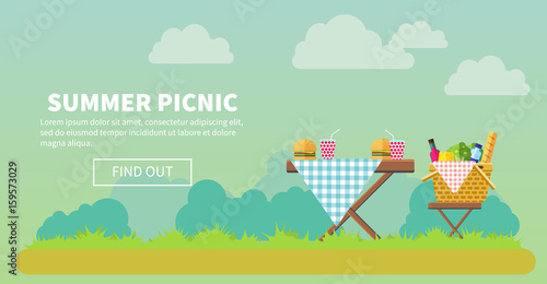 Outdoor picnic in park banner