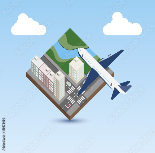 Flugzeug fliegt über eine Stadt