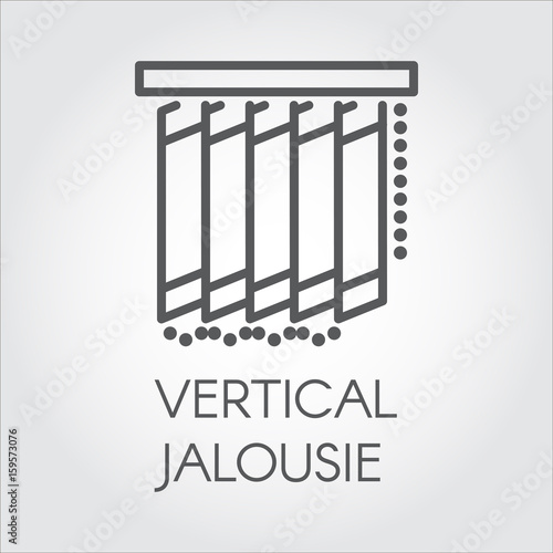 Simple logo of window vertical jalousie for house interior. Icon drawing in thin linear style for different design needs - room or office decor, emblem for shop catalog, button for online shops