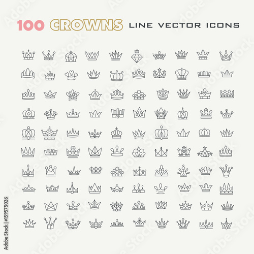 Vector heraldic elements design. A big set of black crowns.