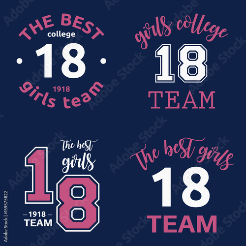 The best girls team college logo 18 isolated vector set