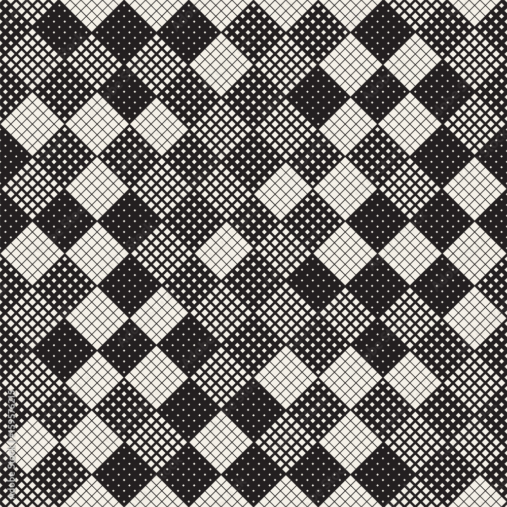 Modern Stylish Halftone Texture. Endless Abstract Background With Random Size Squares. Vector Seamless Chaotic Mosaic Pattern.