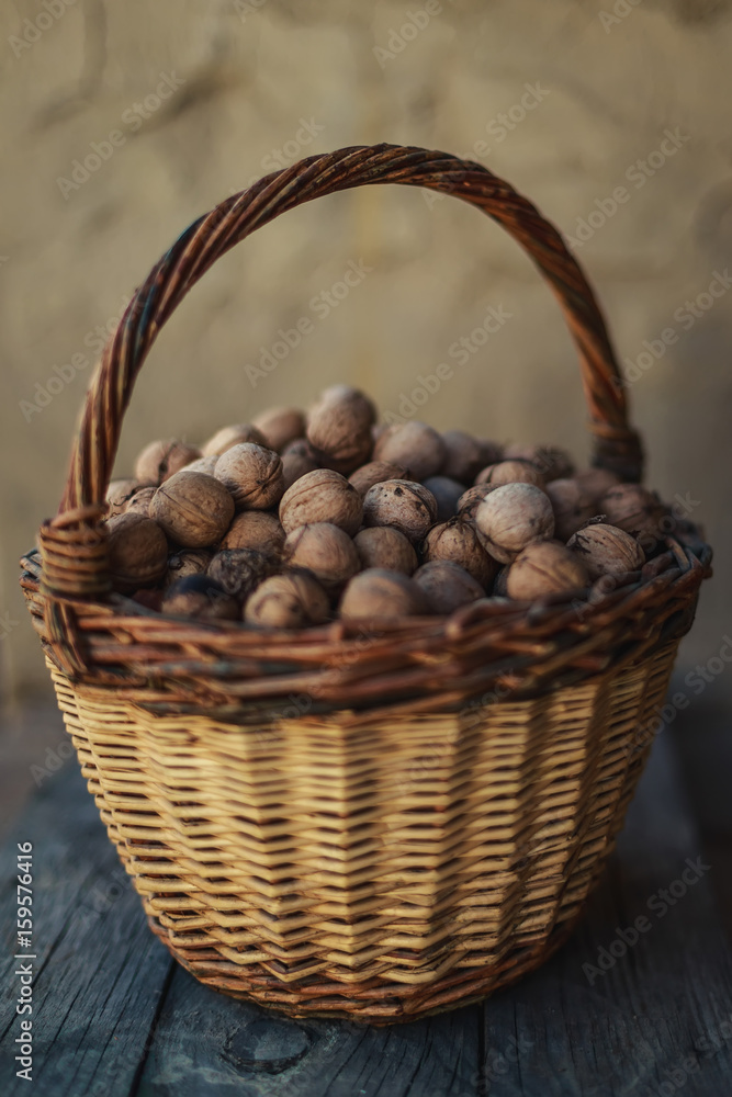 Nuts in a wicker basket Nuts in a wicker basket