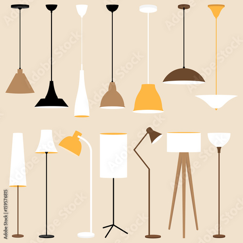 Vector set of lamps. Floor and celling lamps
