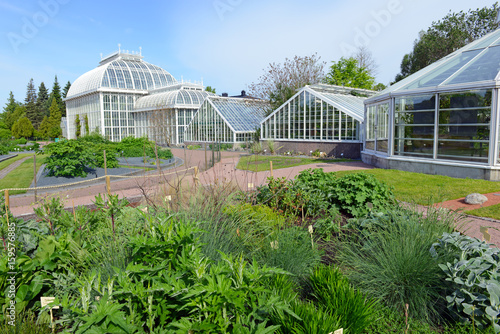 Greenhouses and Botanical garden in the middle of the city in Helsinki Finland