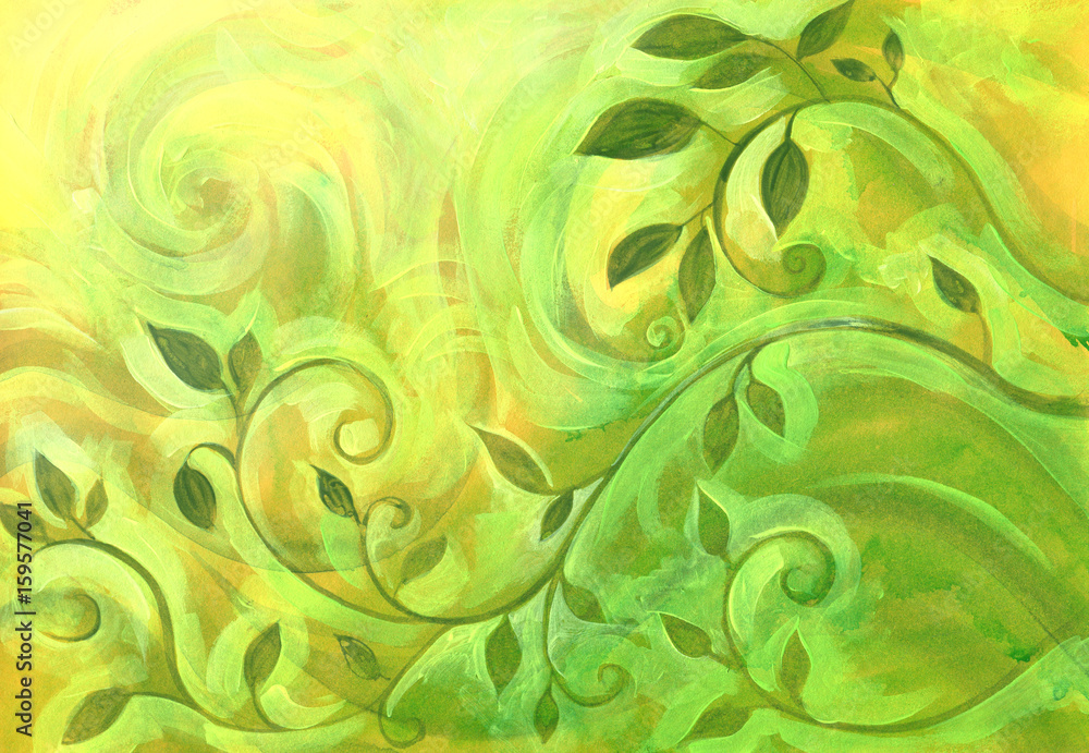 Hand drawn acrylic illustration with plants and curly leaves Hand drawn acrylic illustration with plants and curly leaves