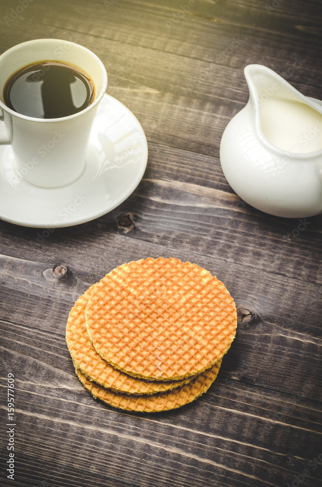 breakfast with waffle and coffee/breakfast background with waffle and coffee