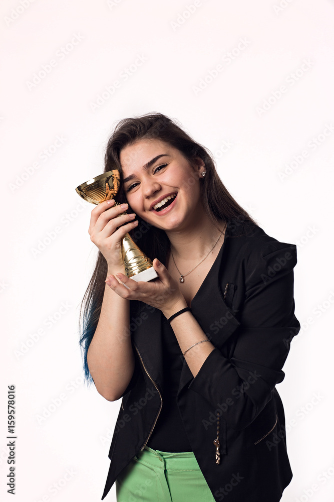 Brunette student girl with goblet Brunette student girl with goblet