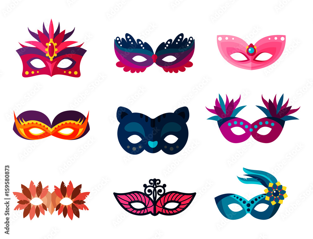 Fototapeta premium Authentic handmade venetian painted carnival face masks party decoration masquerade vector illustration
