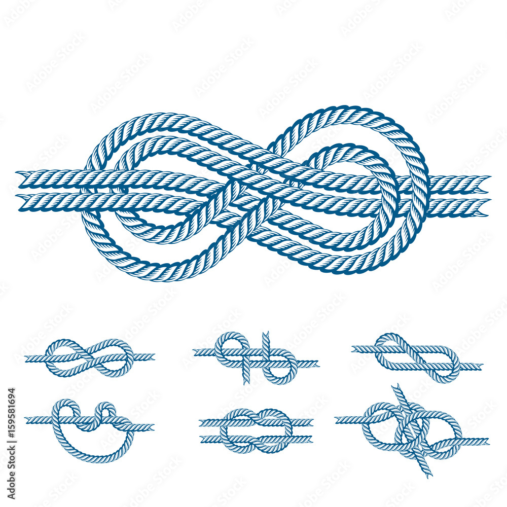 Sea boat rope knots vector illustration isolated marine navy cable natural  tackle sign Stock Vector