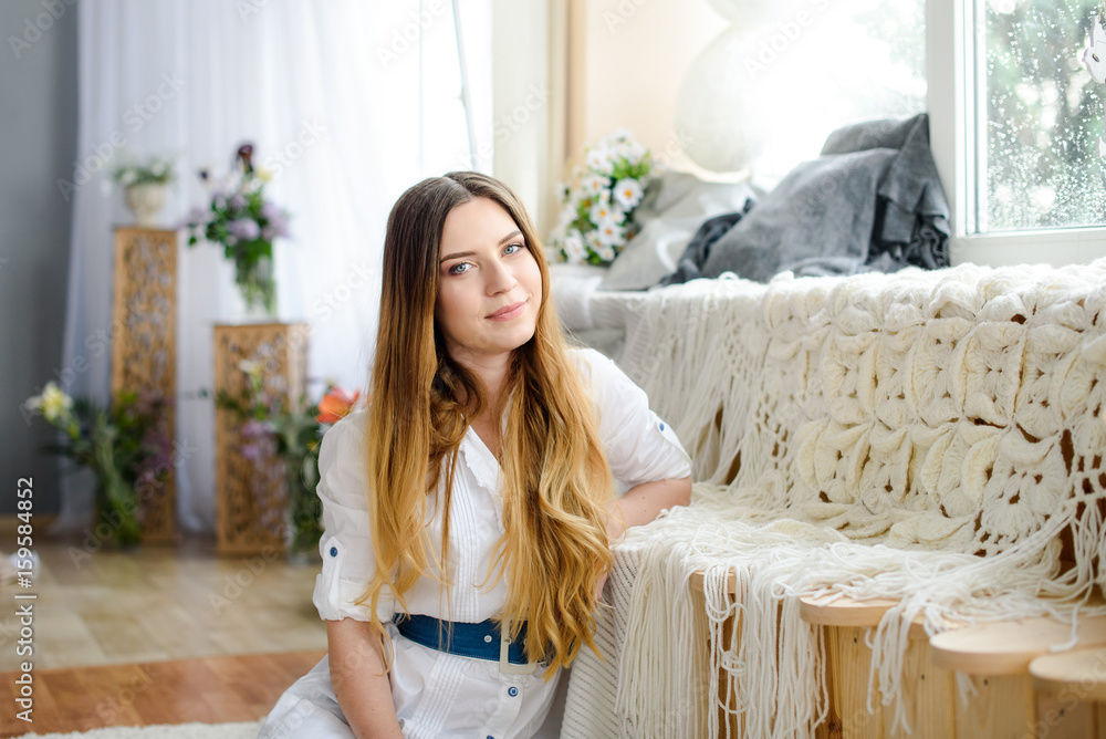 Beauty woman smile looking at camera at home Beauty woman smile looking at camera at home
