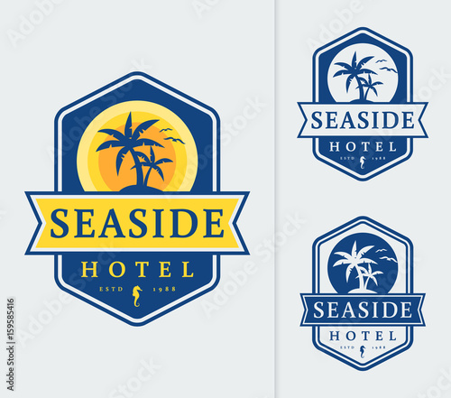 Seaside hotel logo emblems.