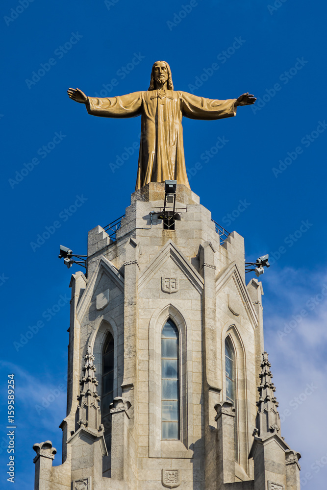 Expiatory Church of the Sacred Heart of Jesus (architect Enric Sagnier) on summit of Mount Tibidabo in Barcelona, Catalonia, Spain.