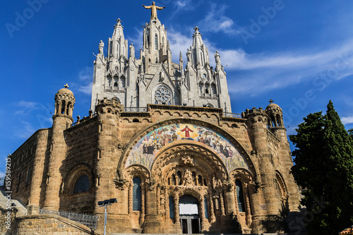 Expiatory Church of the Sacred Heart of Jesus (architect Enric Sagnier) on summit of Mount Tibidabo in Barcelona, Catalonia, Spain. photo