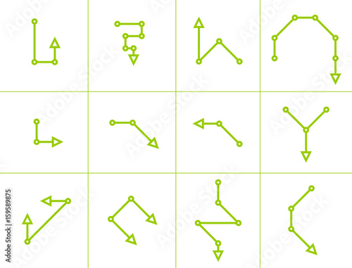 Set of green segmented arrow with circle
