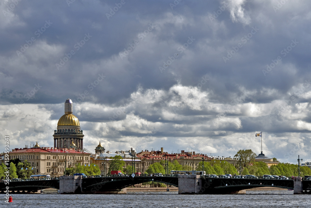 View of the city of St. Petersburg from the Neva River.