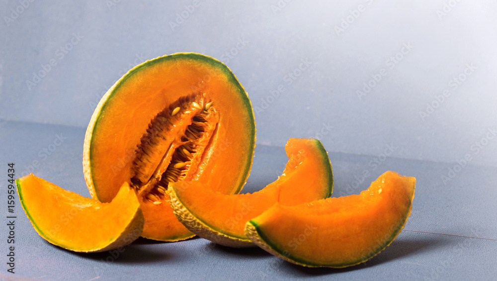 melon over blue background melon over blue background
