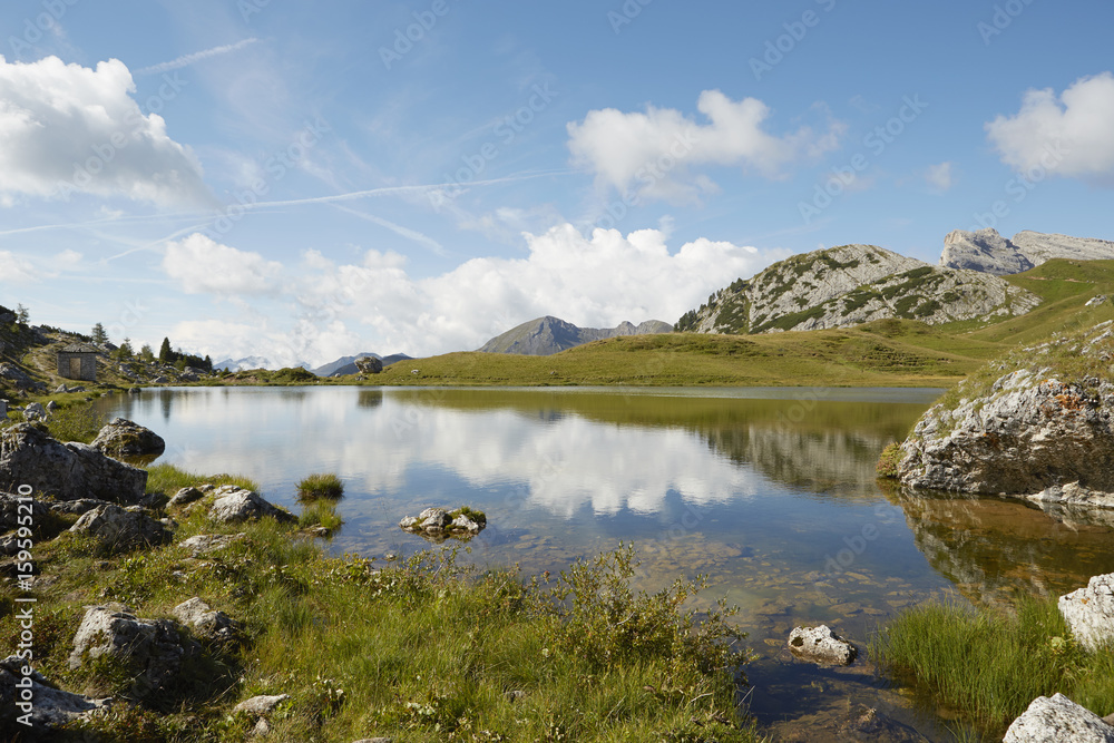 Dolomites, Lago di Valparola, Valparola Pass, Cortina d'Ampezzo, Belluno,Italy Dolomites, Lago di Valparola, Valparola Pass, Cortina d'Ampezzo, Belluno,Italy
