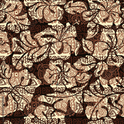 Hawaiian style vector seamless pattern with tribal motifs