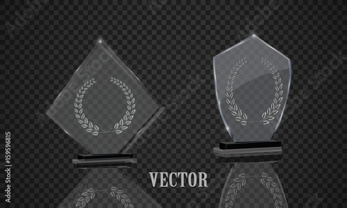 Two trophy, the first place, glass trophy. Vector illustration on a transparent background.
