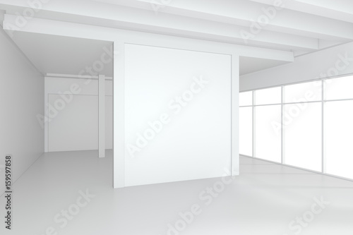 Fototapeta Naklejka Na Ścianę i Meble -  Large empty room with standing billboards. 3d rendering.