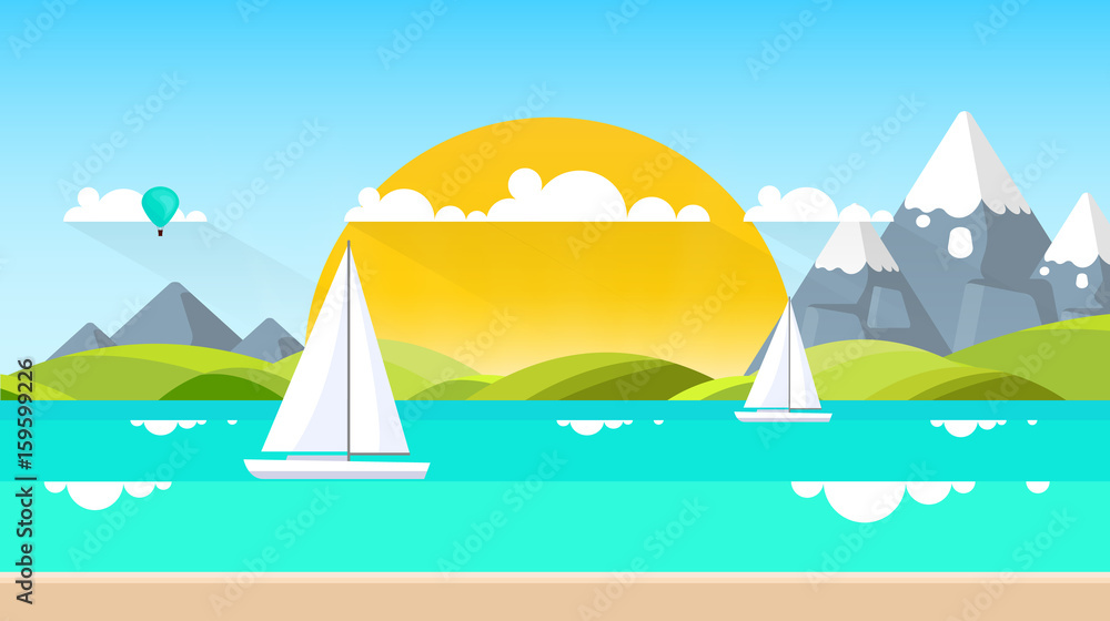 Summertime Flat Style Vector Landscape with Space for Your Text