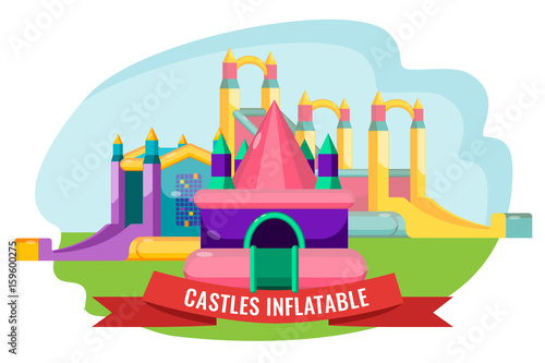 Castles inflatable set for summer rest isolated on white