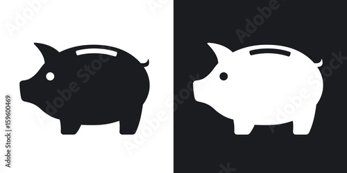 Vector piggy bank icon. Two-tone version on black and white background