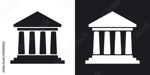 Vector bank building icon. Two-tone version on black and white background