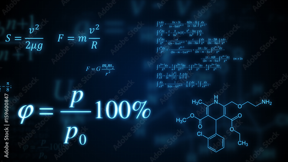 Glowing mathematical, physical and chemical formulas. Illustration Glowing mathematical, physical and chemical formulas. Illustration