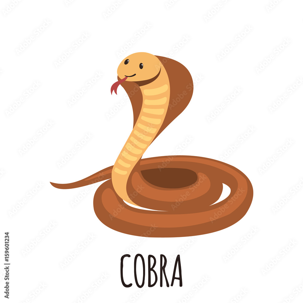 Fototapeta premium Cute cobra in flat style.