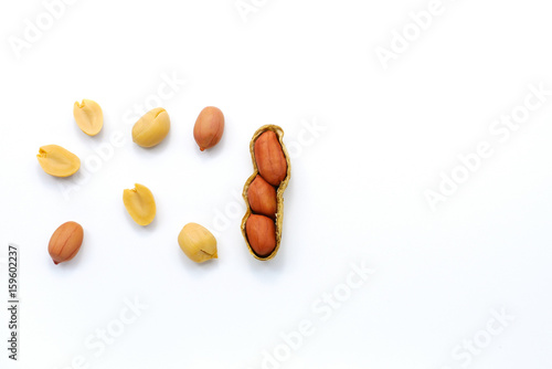 Set of peanuts isolated on white background with copy space