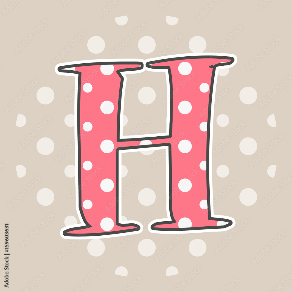 Cute dotted letter H isolated on beige background. Vector illustration