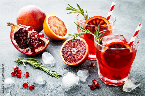 Canvas Print Red cocktail with blood orange and pomegranate