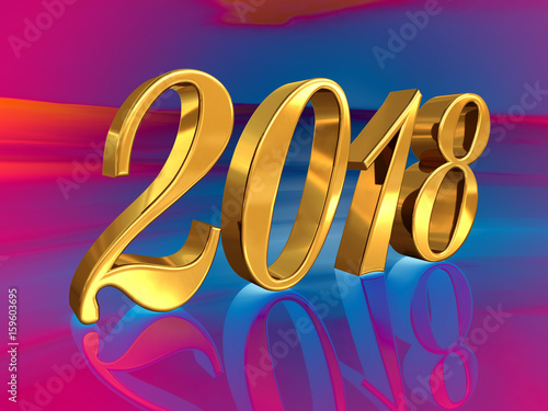 2018, Golden 3D Numbers on a Festive Background