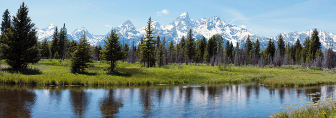Deken met foto Reflectie Grand Tetons weerspiegeld in rustig bergmeer  © Kevin Carden