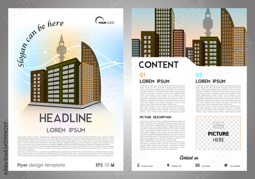 Vector flyer, corporate business, annual report, brochure design and cover presentation with perstective building.