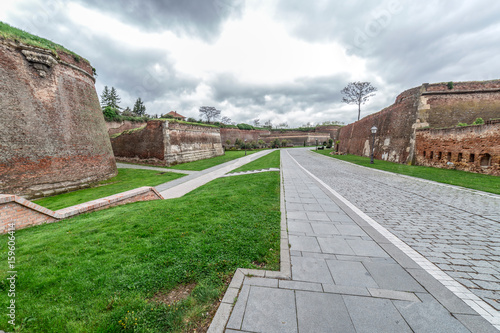 Fish eye view at inside of medieval fortress of Alba Iulia