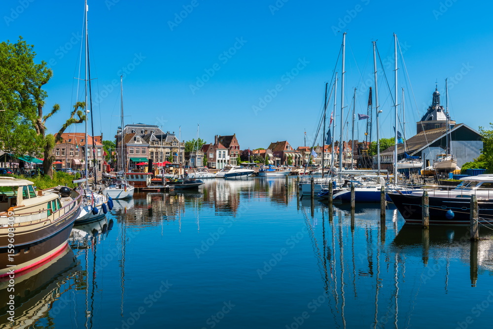 Marina in Canal in City Center of Enkhuizen Netherlands
