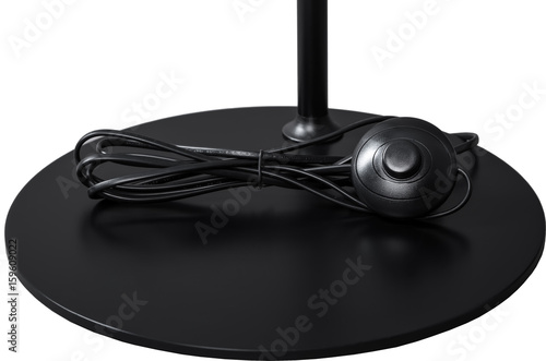 A Close Up Partial View of a Black Floor Lamp. Black part of lamp isolated on white. photo