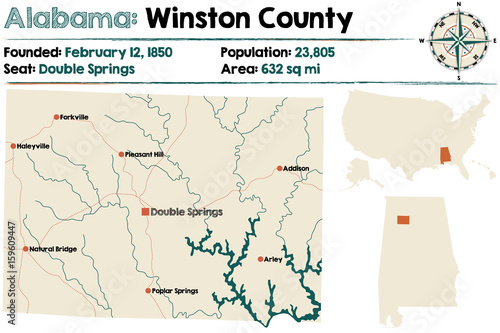 Large and detailed map of Winston County in Alabama.
