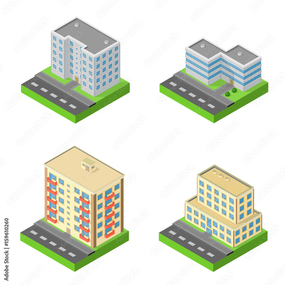 Set of isometric block houses Set of isometric block houses