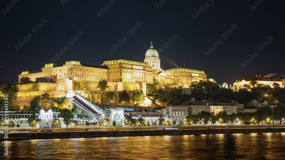 Night Budapest and the Royal Palace in the background. Timelapse Night Budapest and the Royal Palace in the background. Timelapse