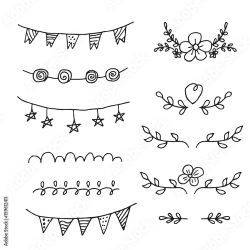 Set of hand-drawn black handle elements.