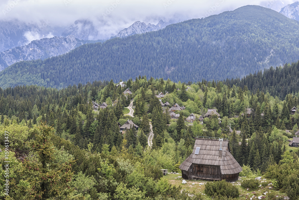 Velika Planina and mountain cottage hut or house
