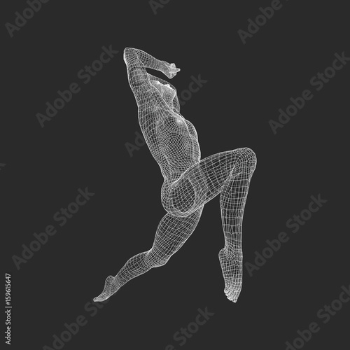 Man is Posing and Dancing. Silhouette of a Dancer. 3D Model of Man. Human Body. Sport Symbol. Design Element. Vector Illustration.