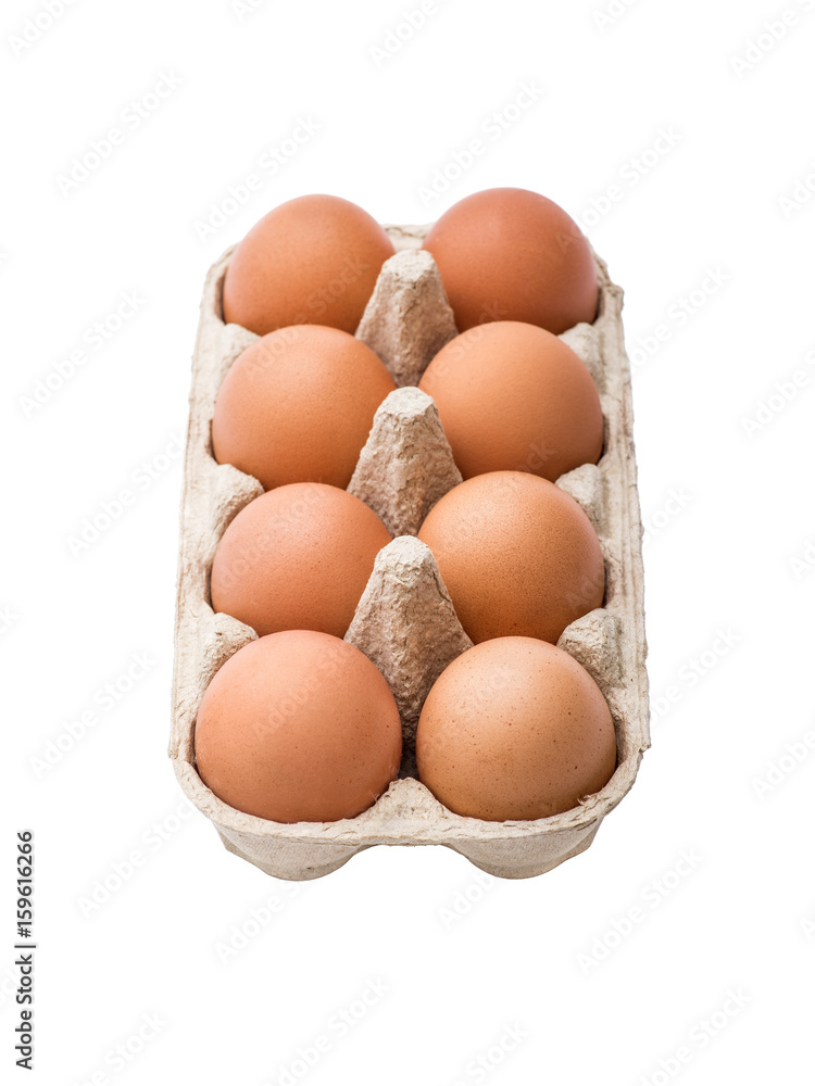 Organic Eight Egg Pack Isolated on White Organic Eight Egg Pack Isolated on White