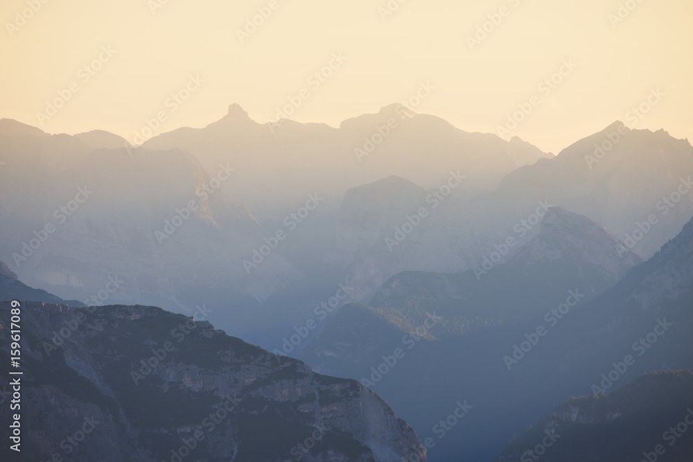 High mountains silhouette at sunset