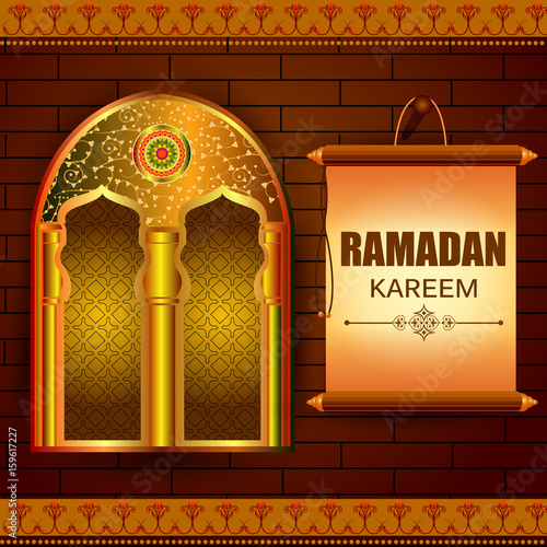 Islamic design mosque door and window for Ramadan Kareem Happy Eid celebration background